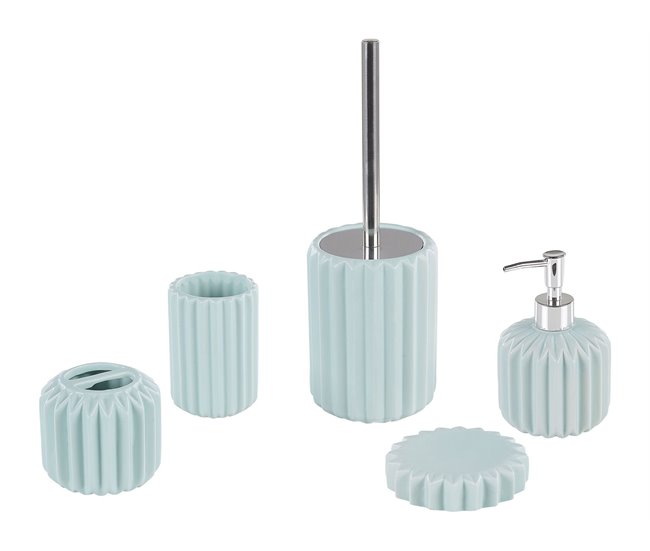 Conforama Set de accesorios de baño 5 piezas de cerámica azul GORBEA