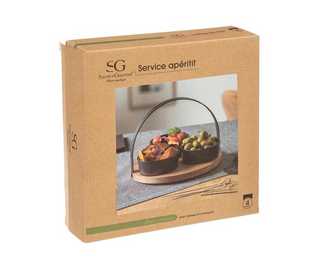 Conforama Set De Aperitivo Secret De Gourmet Negro Gres 4 Piezas (Ø 21 Cm)