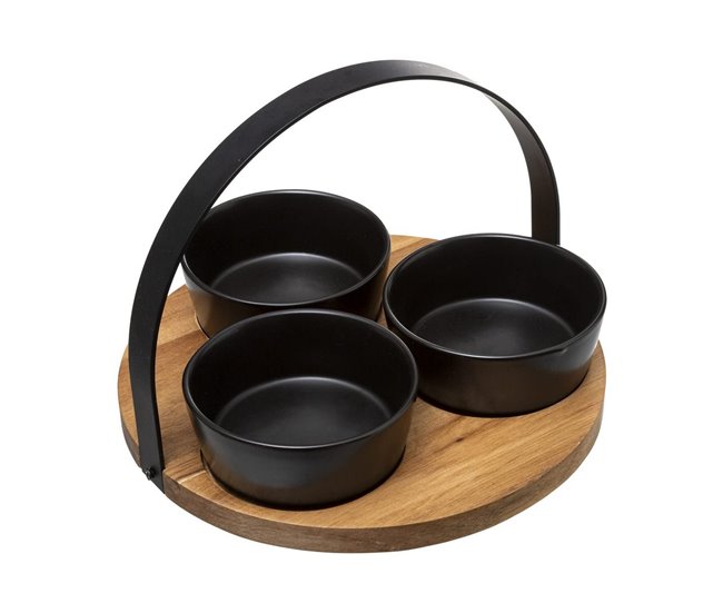 Conforama Set de Aperitivo Secret de Gourmet Negro Gres 4 Piezas (Ø 21 cm)