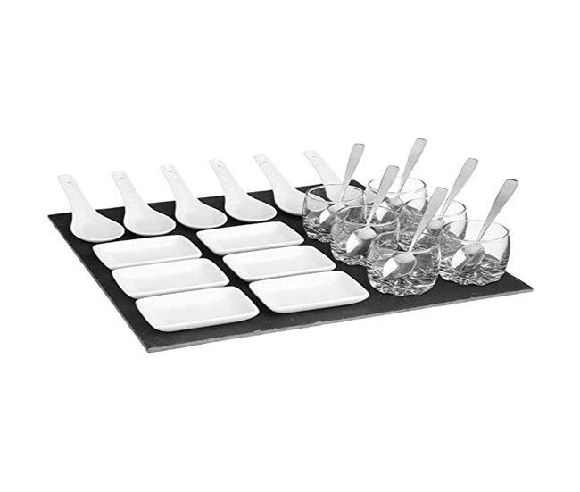 Conforama Set de Aperitivo Secret de Gourmet Negro Pizarra (30 x 30 cm)