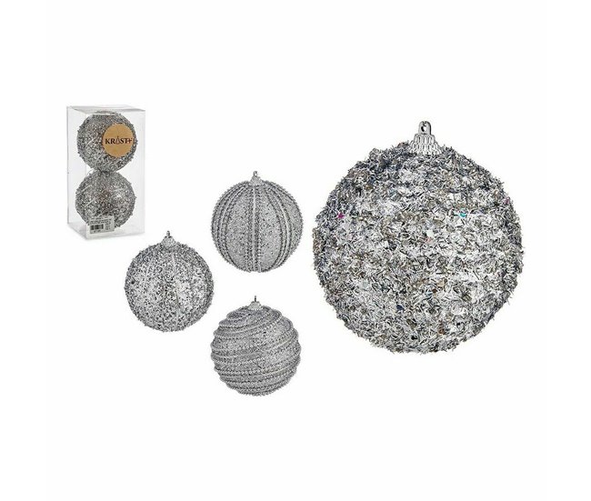 Conforama Set De Bolas De Navidad Con Relieve Ø 10 Cm Plateado PVC (12 Unidades)