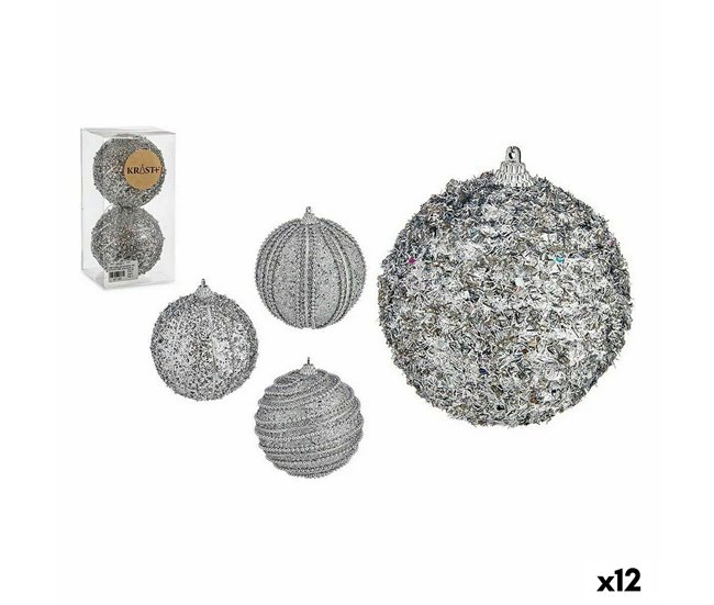 Conforama Set de Bolas de Navidad Con relieve Ø 10 cm Plateado PVC (12 Unidades)
