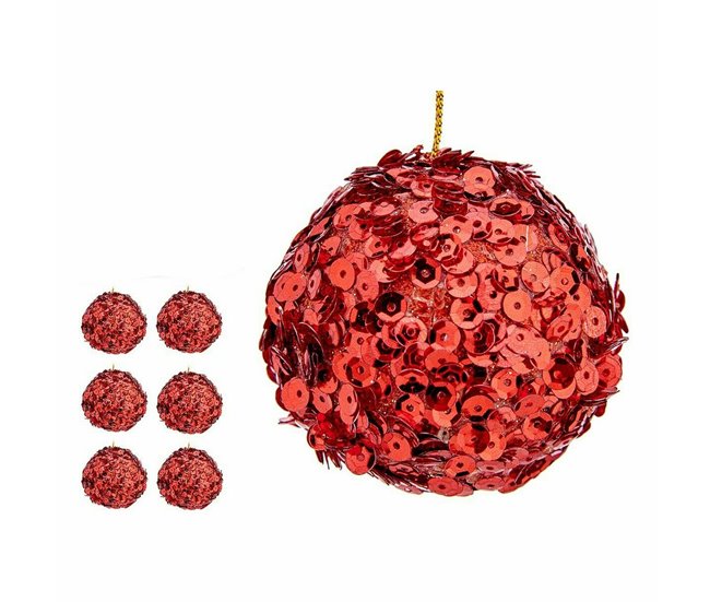 Conforama Set De Bolas De Navidad Lentejuelas Rojo Plástico 10 X 10 X 10 Cm (8 Unidades)