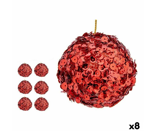 Conforama Set de Bolas de Navidad Lentejuelas Rojo Plástico 10 x 10 x 10 cm (8 Unidades)