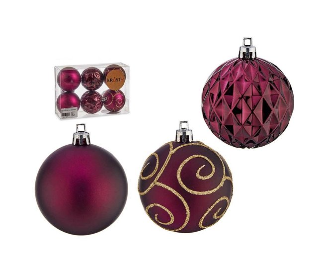 Conforama Set De Bolas De Navidad Morado Plástico Ø 6 Cm (12 Unidades)