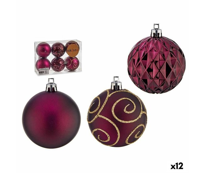 Conforama Set de Bolas de Navidad Morado Plástico Ø 6 cm (12 Unidades)