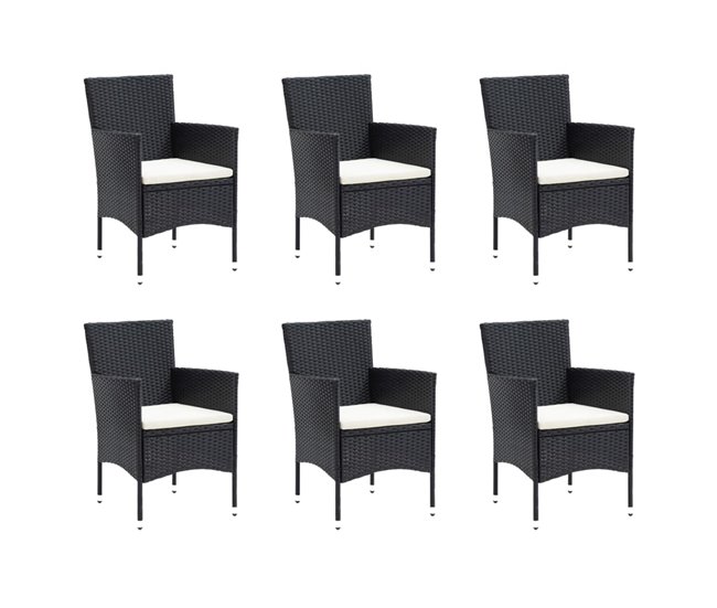 Conforama Set De Comedor De Jardin 7 Piezas Y Cojines Ratán Sintético Negro Longitud Mesa 150 Cm