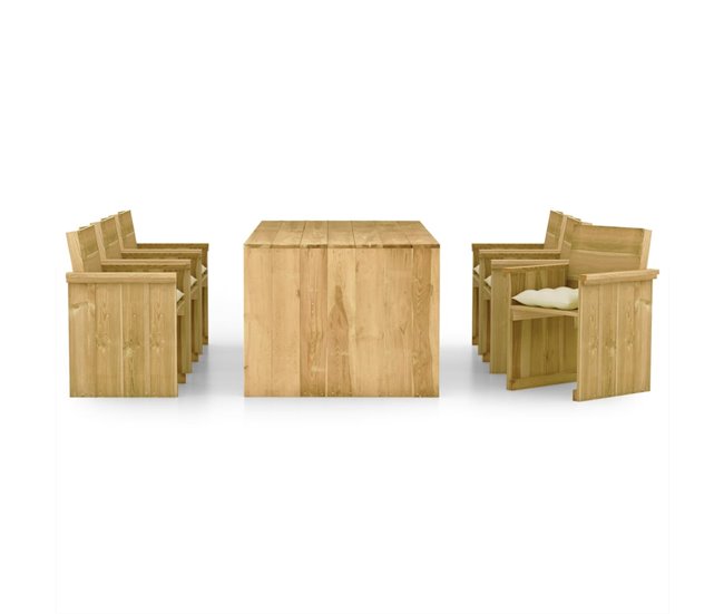 Conforama Set De Comedor De Jardín Y Cojines 7 Pzs Madera Pino Impregnada