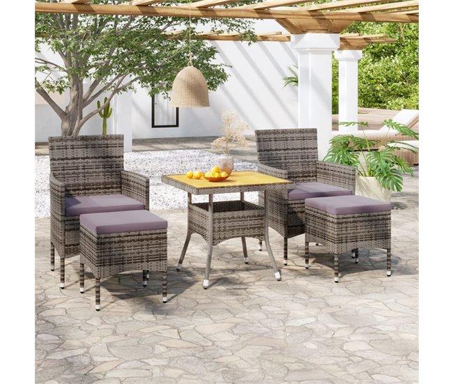 Conforama Set De Comedor Jardin 5 Piezas Ratán Sintético Madera Acacia Gris 80 X 80 X 75 Cm