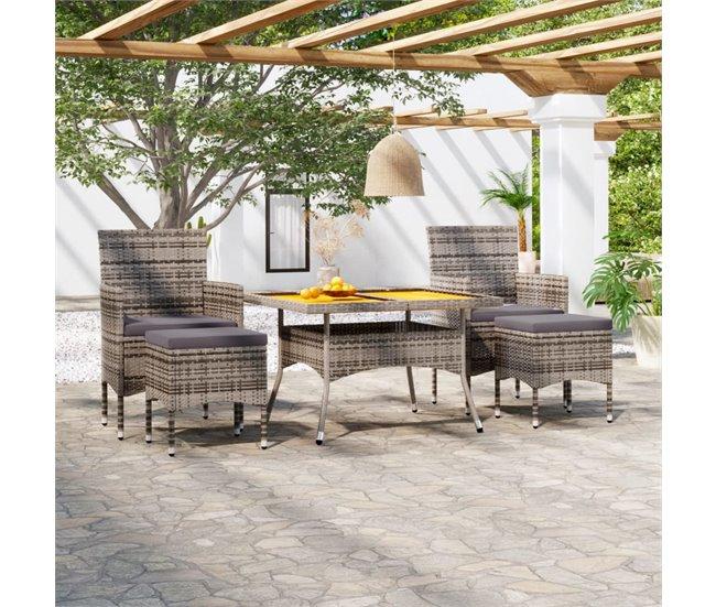 Conforama Set De Comedor Jardin 5 Piezas Ratán Sintético Madera Acacia Gris 120 X 120 X 75 Cm