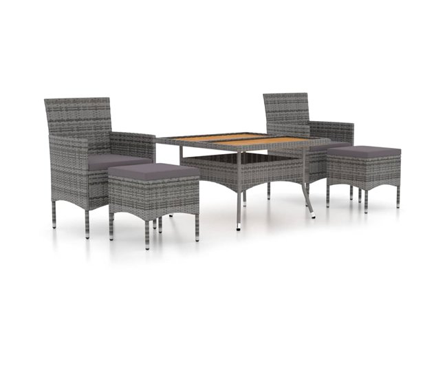 Conforama Set De Comedor Jardin 5 Piezas Ratán Sintético Madera Acacia Gris 120 X 120 X 75 Cm