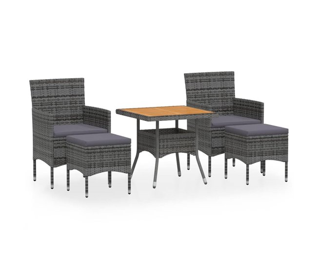 Conforama Set De Comedor Jardin 5 Piezas Ratán Sintético Madera Acacia Gris 80 X 80 X 75 Cm