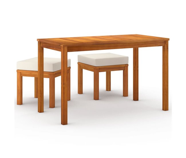 Conforama Set de comedor para jardín 3 piezas con cojines madera acacia