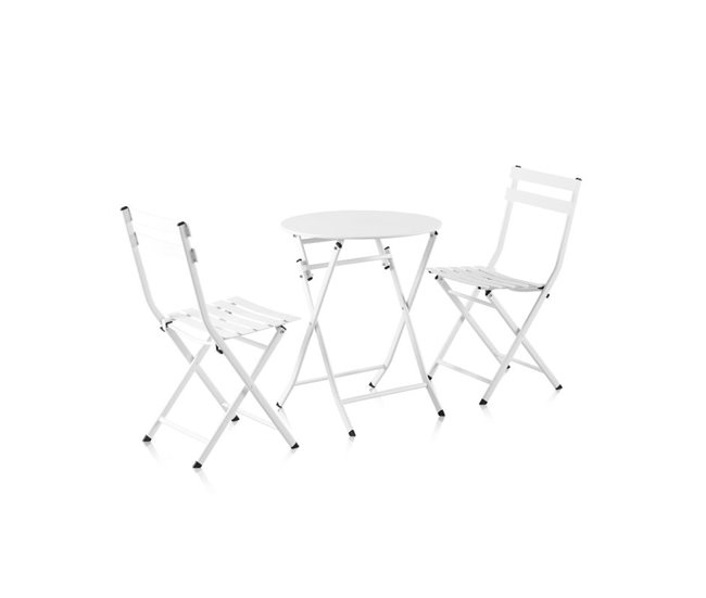 Conforama Set De Exterior Mesa Y 2 Sillas Plegables Gio Blanco 60 X 71 5 X Cm