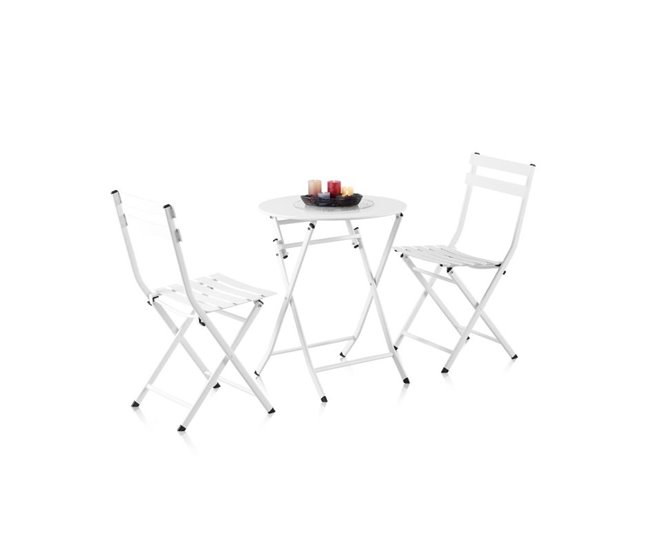 Conforama Set de exterior mesa y 2 sillas plegables Gio Blanco 60 x 71 5 x cm