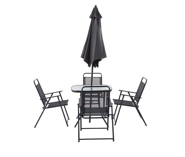 Conforama Set De Jardín Con Mesa 4 Sillas Y Parasol ROMA Color Gris