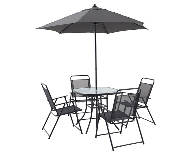 Conforama Set De Jardín Con Mesa 4 Sillas Y Parasol ROMA Color Gris