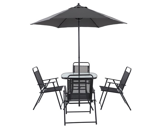 Conforama Set de jardín con mesa 4 sillas y parasol ROMA color gris