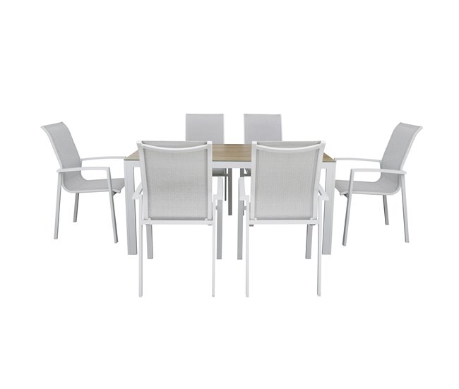 Conforama Set de jardín con mesa y 6 Sillas ANZIO color gris