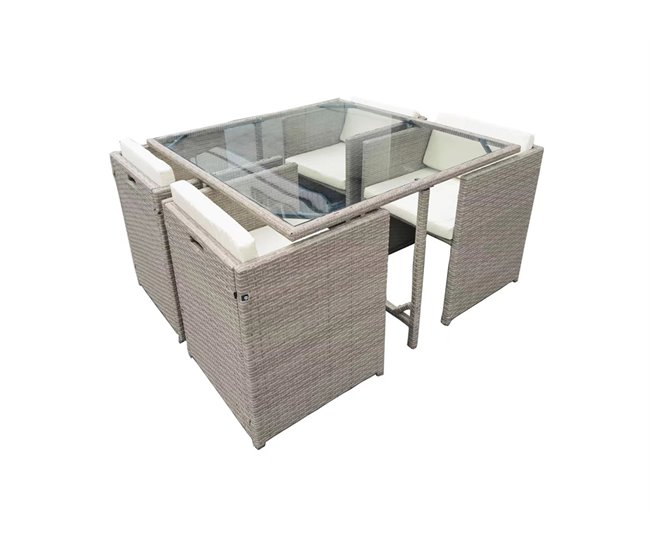 Conforama Set de jardín CORFU 3 beige con mesa y 4 sillas