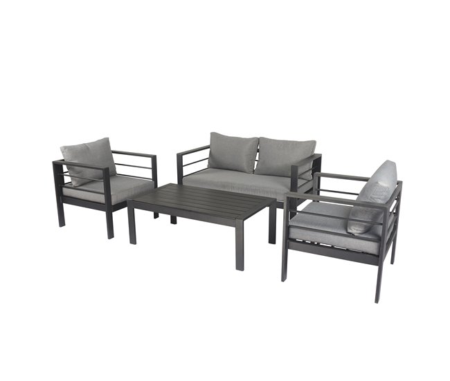 Conforama Set De Jardín LANDA Con 3 Sofás Y 1 Mesa Color Gris Y Negro