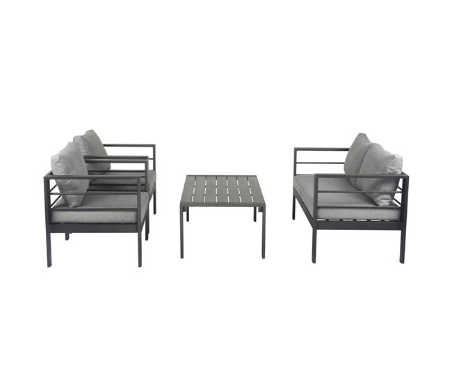 Conforama Set De Jardín LANDA Con 3 Sofás Y 1 Mesa Color Gris Y Negro