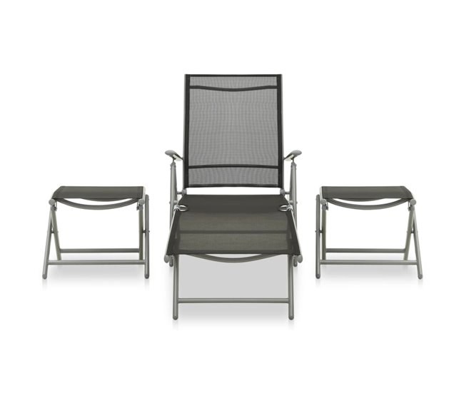 Conforama Set de muebles de jardín 3 piezas textilene aluminio plateado