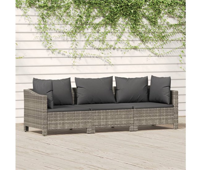 Conforama Set De Muebles De Jardin 3 Piezas Y Cojines Ratán Sintético Gris