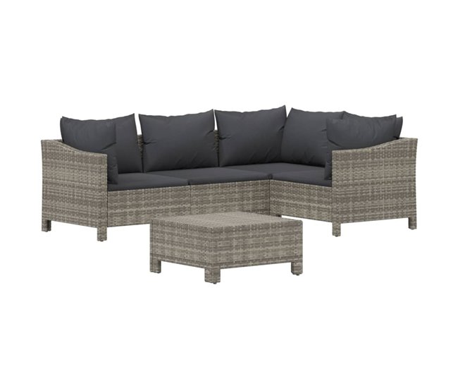 Conforama Set De Muebles De Jardín 5 Pzas Y Cojines Ratán Sintético Gris VidaXL