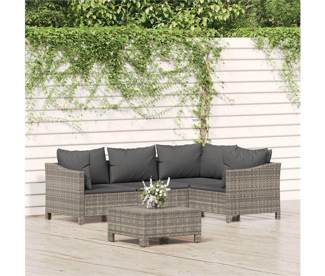 Conforama Set De Muebles De Jardín 5 Pzas Y Cojines Ratán Sintético Gris VidaXL