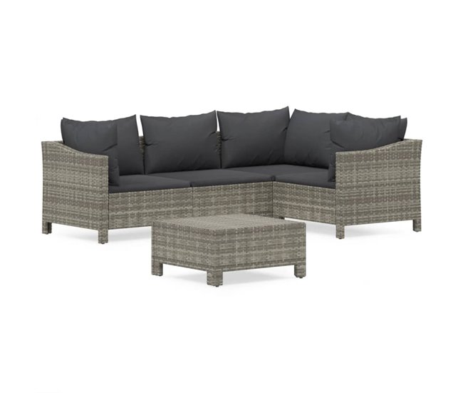 Conforama Set de muebles de jardín 5 pzas y cojines ratán sintético gris VidaXL