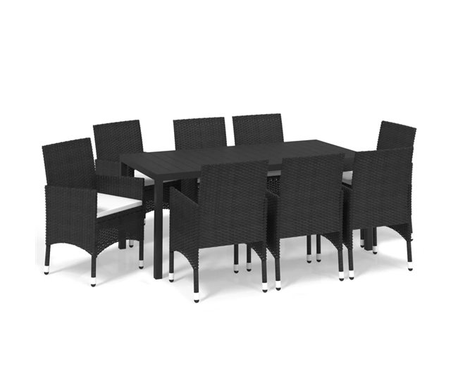 Conforama Set de muebles de jardin 9 piezas y cojines ratán sintético negro 185 cm table length
