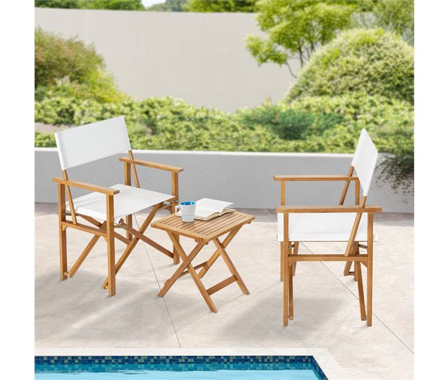 Conforama Set De Muebles De Jardín Capistrello 3 Piezas Eucalipto/lino - Blanco [casa.pro]