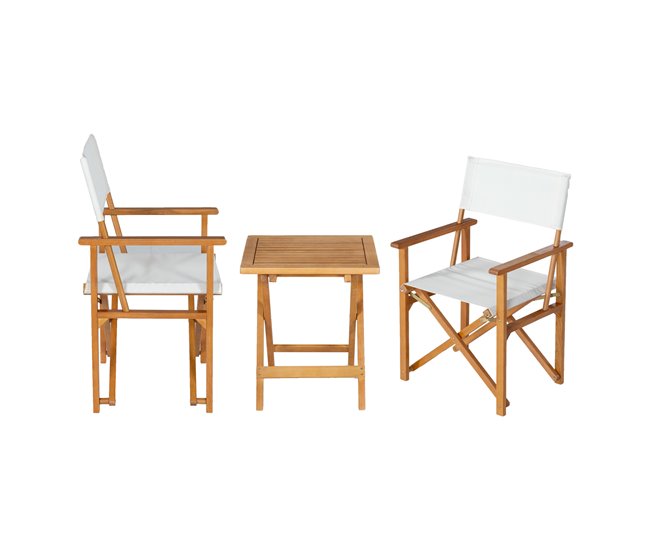 Conforama Set De Muebles De Jardín Capistrello 3 Piezas Eucalipto/lino - Blanco [casa.pro]