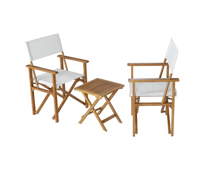 Conforama Set de muebles de jardín Capistrello 3 piezas eucalipto/lino - Blanco [casa.pro]