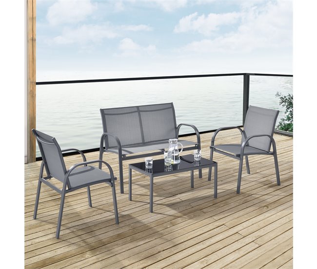 Conforama Set De Muebles De Jardín Gagra Banco Con Mesa De Centro Gris Claro Negro [en.casa]
