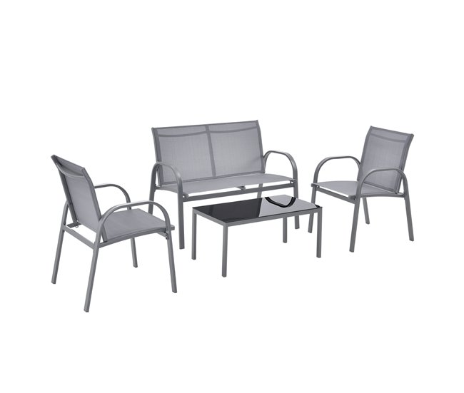Conforama Set de muebles de Jardín Gagra Banco con Mesa de centro Gris claro Negro [en.casa]