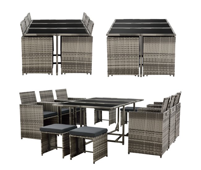 Conforama Set De Muebles De Jardín Laredo Con Cojines 11-Piezas Polyrattan Gris Meler [en.casa]
