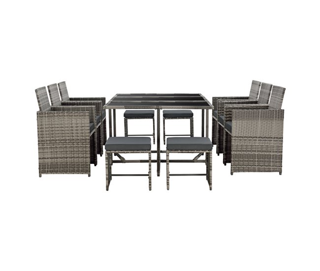 Conforama Set De Muebles De Jardín Laredo Con Cojines 11-Piezas Polyrattan Gris Meler [en.casa]