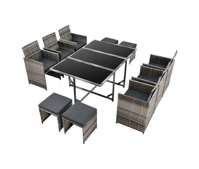 Conforama Set de Muebles de Jardín Laredo con Cojines 11-Piezas Polyrattan Gris meler [en.casa]