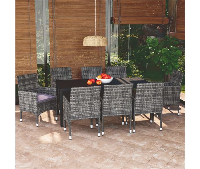 Conforama Set De Muebles Jardin 9 Piezas Con Cojines Ratán Sintético Gris 185 Cm Table Length