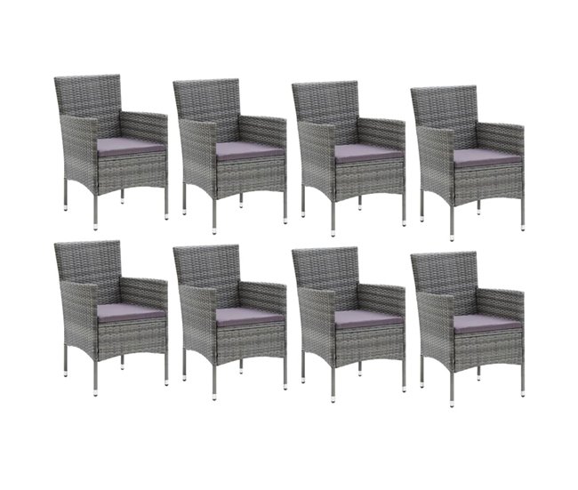 Conforama Set De Muebles Jardin 9 Piezas Con Cojines Ratán Sintético Gris 185 Cm Table Length