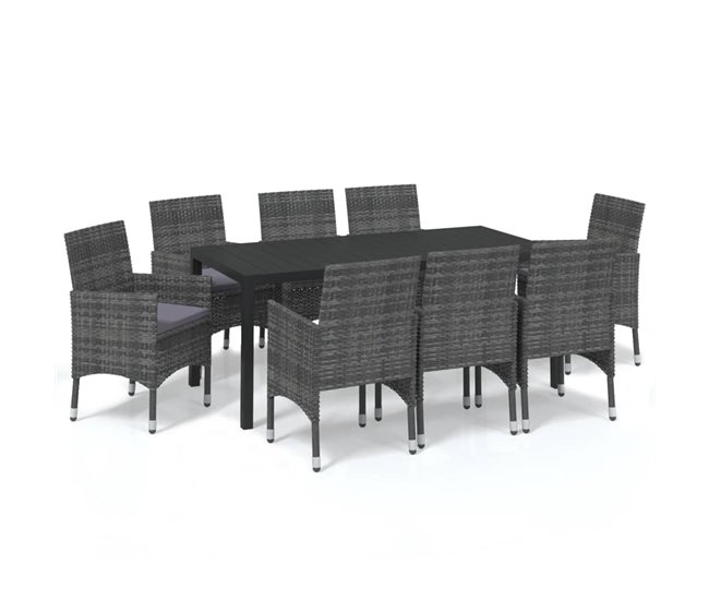 Conforama Set de muebles jardin 9 piezas con cojines ratán sintético gris 185 cm table length