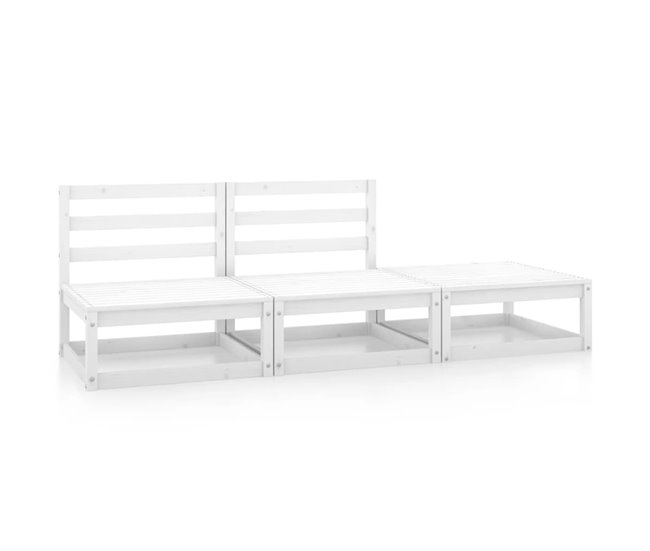 Conforama Set de salón de jardín de 3 piezas blanco madera maciza de pino