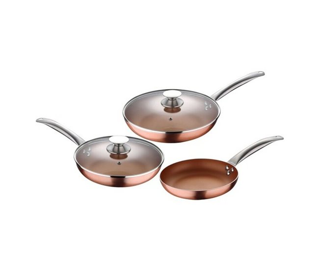 Conforama Set de Sartenes San Ignacio Optimum Copper Cobre Acero Inoxidable Aluminio Aluminio Forjado (5 pcs)