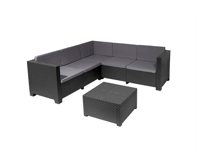 Conforama Set jardín OASIS con sofá rinconera 5 plazas y mesa de centro