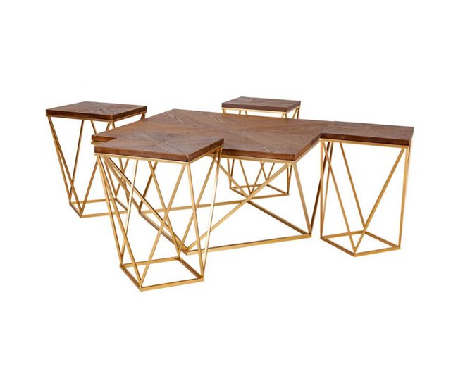 Conforama Set mesa de centro y 4 taburetes de metal doradas
