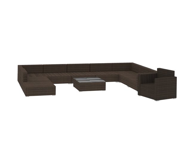 Conforama Set Muebles De Jardin 11 Piezas Con Cojines Ratán Sintético Marrón