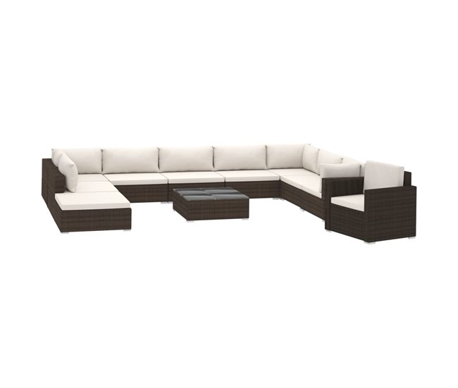 Conforama Set muebles de jardin 11 piezas con cojines ratán sintético marrón