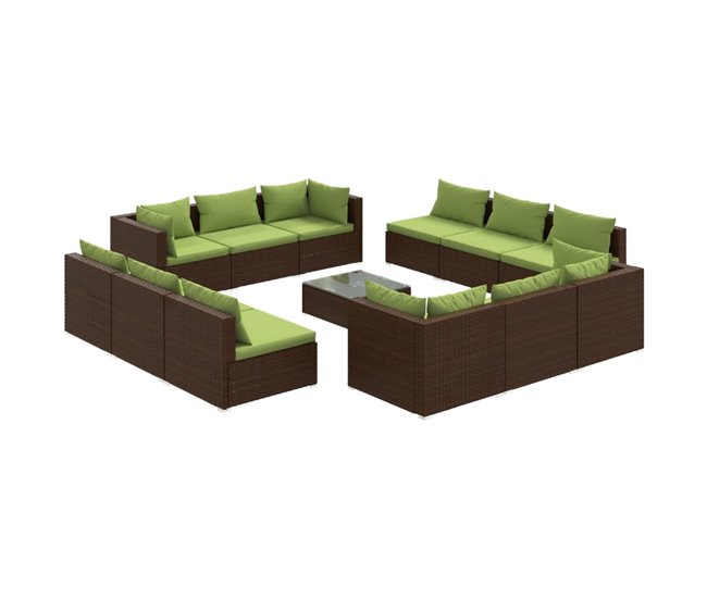 Conforama Set muebles de jardín 13 pzas y cojines ratán sintético marrón